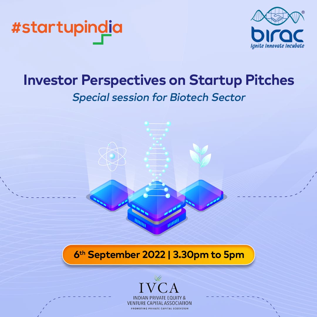 startupindia's tweet photo. We are organizing a Special Mentoring pre-session focused on Biotech Sector to understand ‘Investor’s Perspective on Startup Pitches’ on 6th September, 3:30 pm: https://t.co/PWL7EM8Jip
#StartupIndia #Pitching #BIRAC https://t.co/B4tfgm7v1W