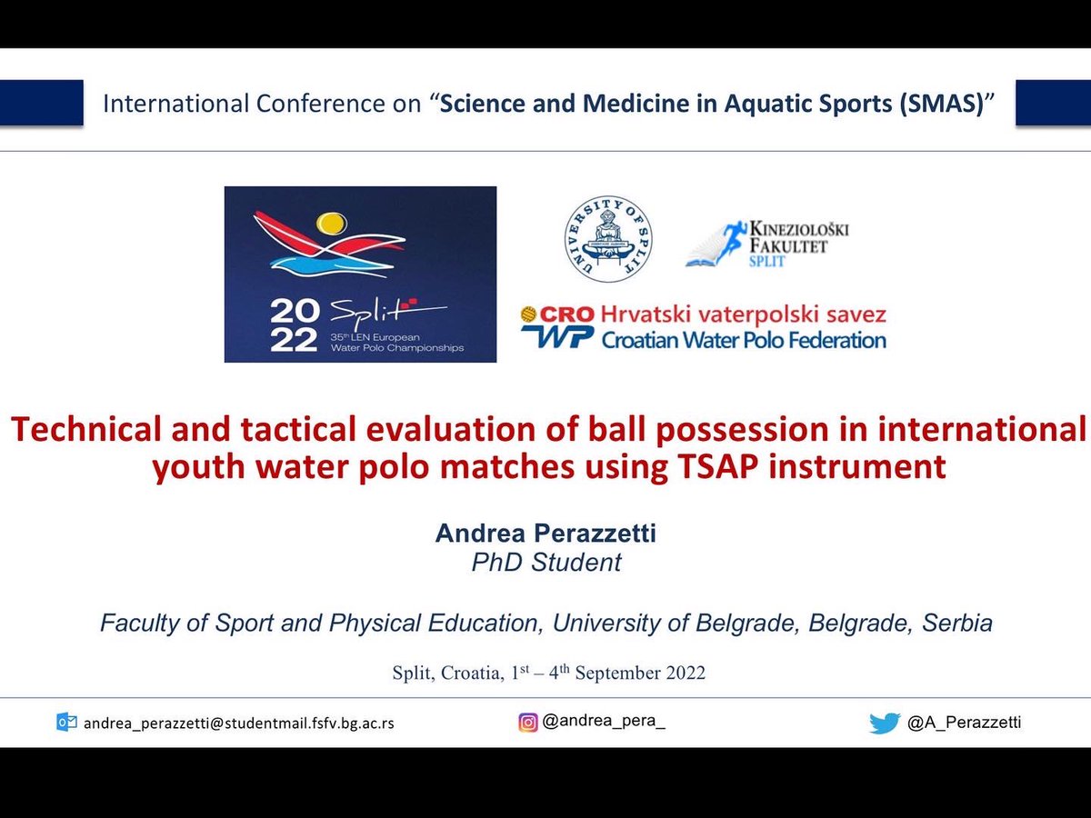 A_Perazzetti's tweet photo. International Conference on Science and Medicine in Aquatic Sport (SMAS) 🏊‍♂️🤽🏻‍♂️
1st-4th September 2022, Split, Croatia 🇭🇷 
#waterpolo https://t.co/1xUY5gqbWt