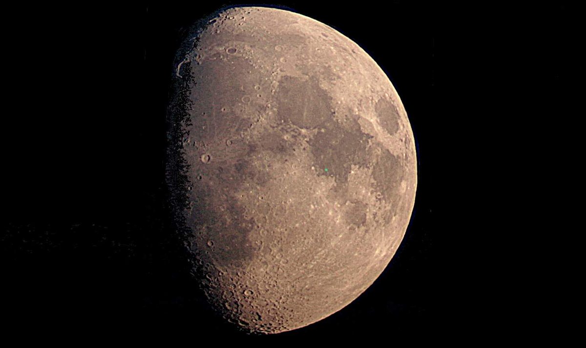 MattR484's tweet photo. Old Full moon shot from the 9th August 2022 the green dot is roughly the Apollo 11 landing site https://t.co/baD3en0xhG