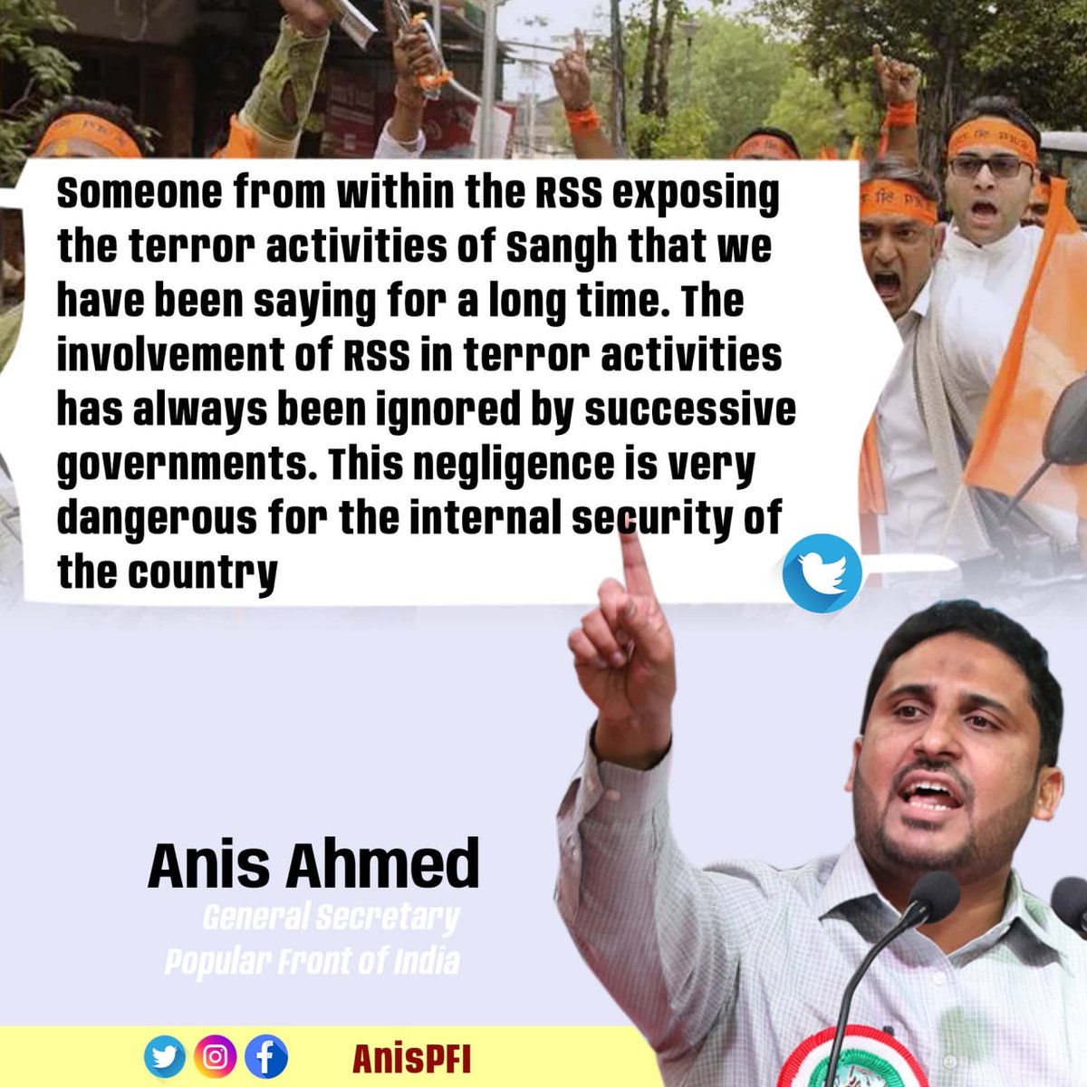 PFI_Maharashtra's tweet photo. #AnisAhmed #PopularFrontOfIndia #RSSTerrorists #RSSFiles #RssTerror #BanRSS https://t.co/WPDwmmpQE9