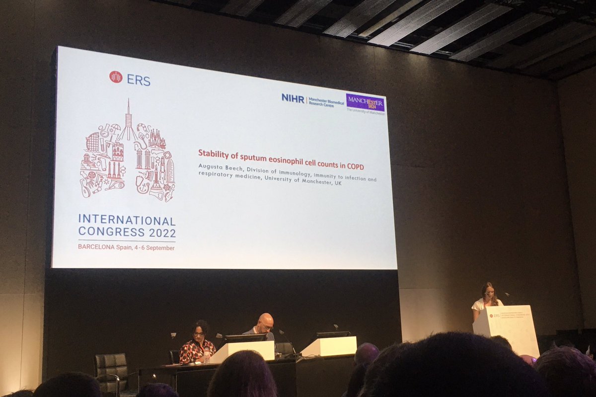 More great representation of the group at #ERSCongress, this time from Gus Beech talking about stability of sputum eosinophil counts in COPD.