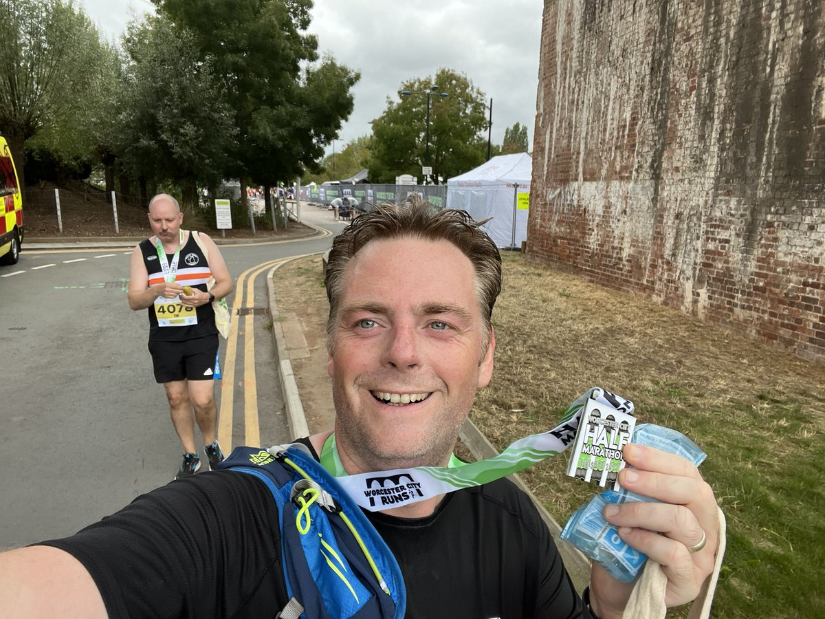 AndyGolds27's tweet photo. On my own today so this is the best finish photo I could get! Worcester Half Marathon completed and really happy to finish! https://t.co/GzReZTtQKE