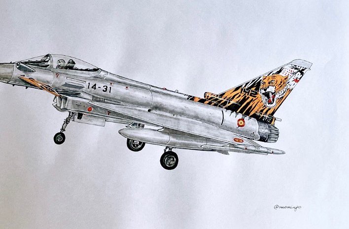 aerodrawing's tweet photo. Buenas tardes! 
#domingo 

Llego a la tarde del #domingo con esta espectacular #aircraft #eurofighter del #ala14 del @ejercitodelaire en plena maniobra de aproximación a la Base De Los Llanos, dibujado en una lámina A3 https://t.co/7MP4K4CVJS