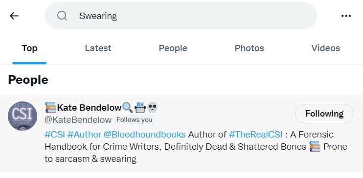 SamBrownley's tweet photo. When you see 'Swearing' is trending and wonder what it's about, click it, and @KateBendelow is at the top of the results 🤣🤣🤣
Feel like this deserves a shoutout for the fantastic, 5-star Maya Barton books #DefinitelyDead and #ShatteredBones
#books #swearing #WritingCommunity https://t.co/xub68SYAqi