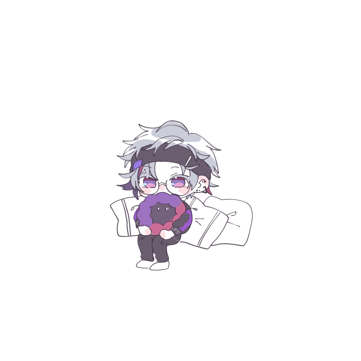 1boy male focus chibi glasses black pants pants solo  illustration images