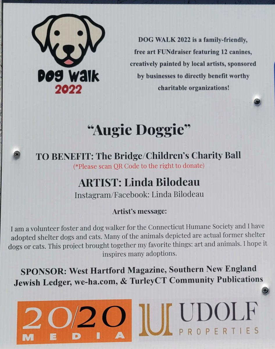 cthumane's tweet photo. Auggie Doggie is among the pack in West Hartford's 2022 Dog Walk, and he has an important message: Adopt, Don't Shop! This very good boy was designed by longtime #cthumane volunteer Linda Bilodeau!
#adoptdontshop #westhartford #bluebacksquare #artwalk https://t.co/heWUxVT8IF