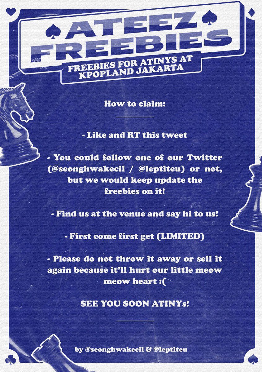 RTs are really appreciated!

Me and <a href="/leptiteu/">★</a> will be giving away some freebies for ATINYs only who are going to attend KpopLand in Jakarta. Please kindly read the information below to get it!

🗓 D-DAY
📍 Stadium Madya Senayan
⏳TBA

See you there, ATINYs