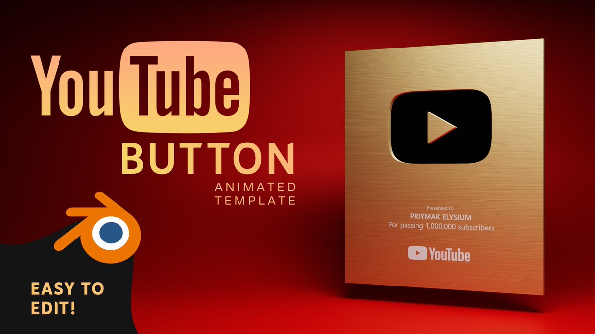 NFTemplate's tweet photo. Animated 3D scene with the YouTube button.
You can easily change the text, change the color of the button and background color.

Download  .blend file - https://t.co/dFg0Y2Hguf

#nft #Blender3d #3danimation #youtube #3dtemplate https://t.co/9xvjQkdQLb