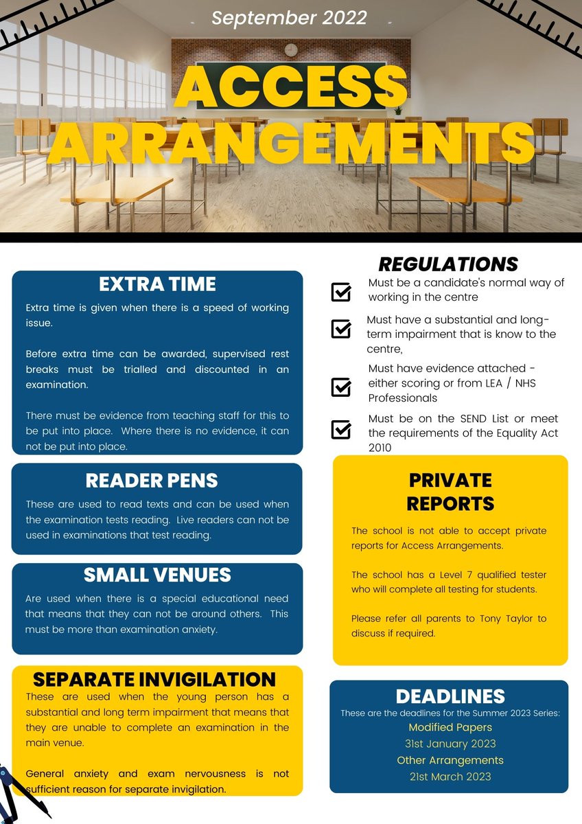 sencotoday's tweet photo. An infographic to give some guidance on the new #accessarrangements for #send #senco #specialneeds #Exams https://t.co/JdZynAiSTl