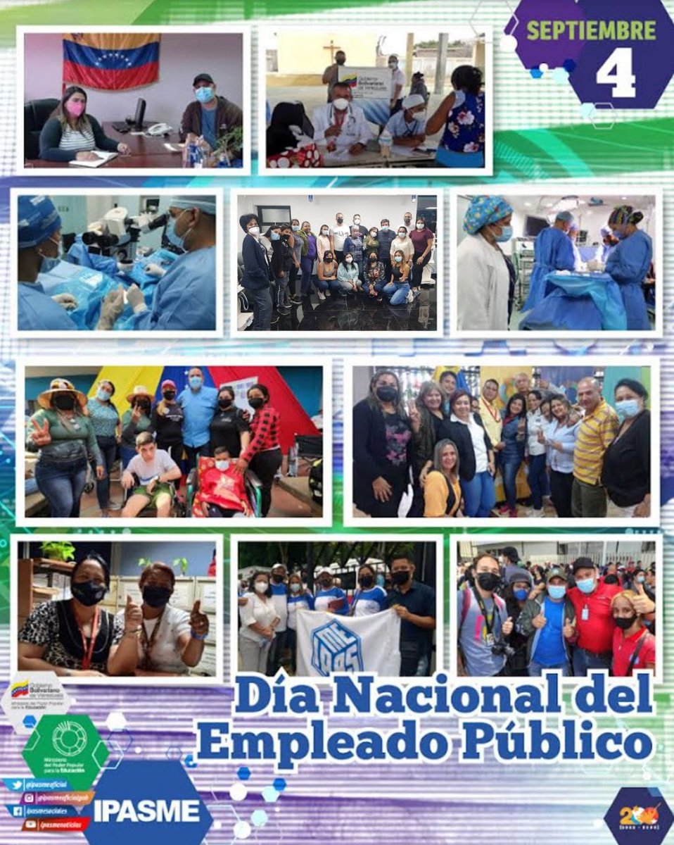 IpasmeOficial's tweet photo. #4Sep | ¡Felicitamos a todos los Servidores Públicos! 

Por su compromiso, esfuerzo y constancia; por asumir la tarea de fortalecer las instituciones del Estado y contribuir al desarrollo y bienestar de nuestra Patria.

@NicolasMaduro @_LaAvanzadora
#PuebloForjadorDeVictorias 🇻🇪 https://t.co/gl3eSltc3t