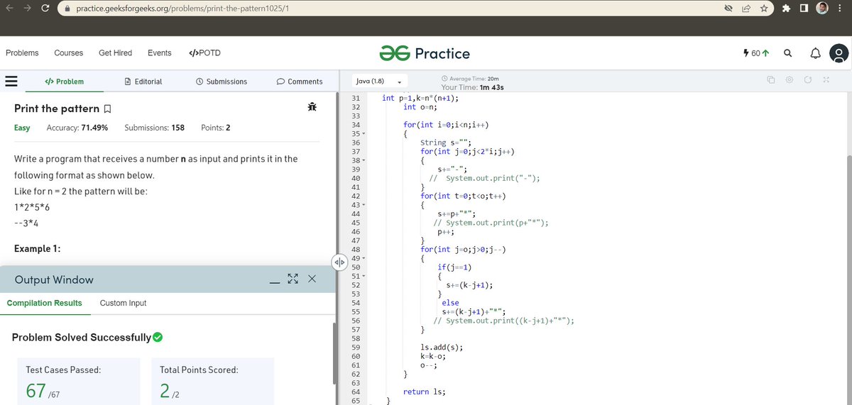 Sidheswar2001's tweet photo. Hey Folks!
Day 18/30 of #30Daysofcode 
I solved the POTD: Print the pattern.
@scaler_official 
#codewithscaler #scalerlearning 
#scalerdiscord #scaler 
My partner for this Challenge is
@Kaushik080101 . https://t.co/1UxQwcCMGZ