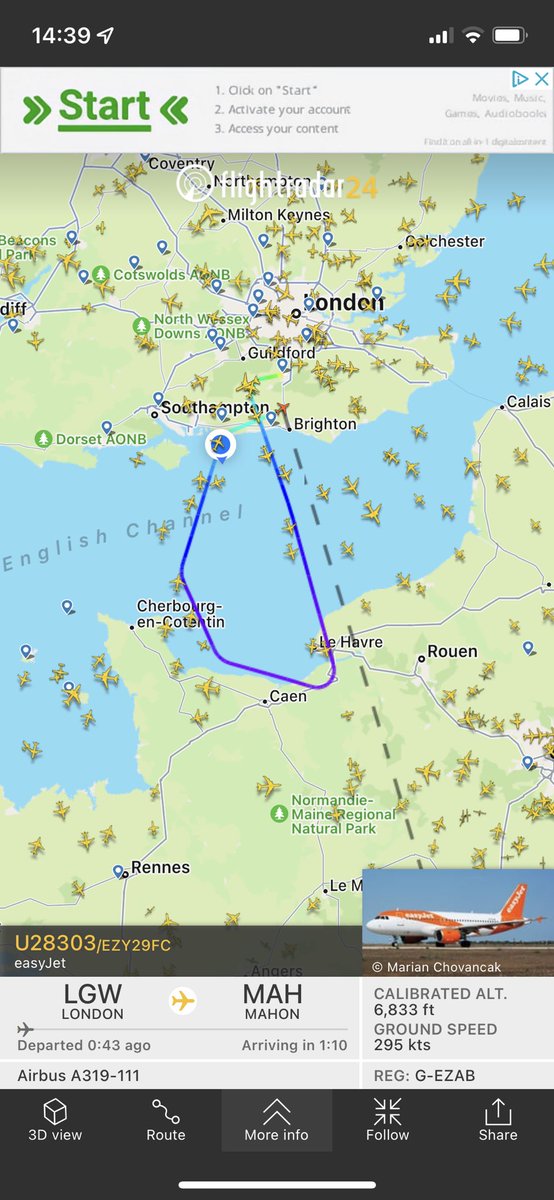 BettyWestern's tweet photo. @flightradar24 EZY29FC LGW to MAH heading back to Gatwick 🤔 https://t.co/iJSyBxy3Ji