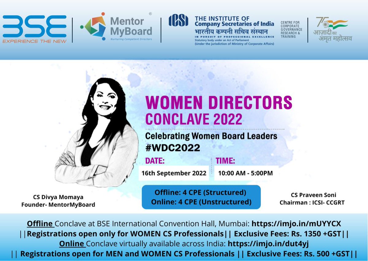 #ICSI CCGRT - Women Directors Conclave #WDC2022 @AmritMahotsav @BSEIndia @MentorMyBoard
