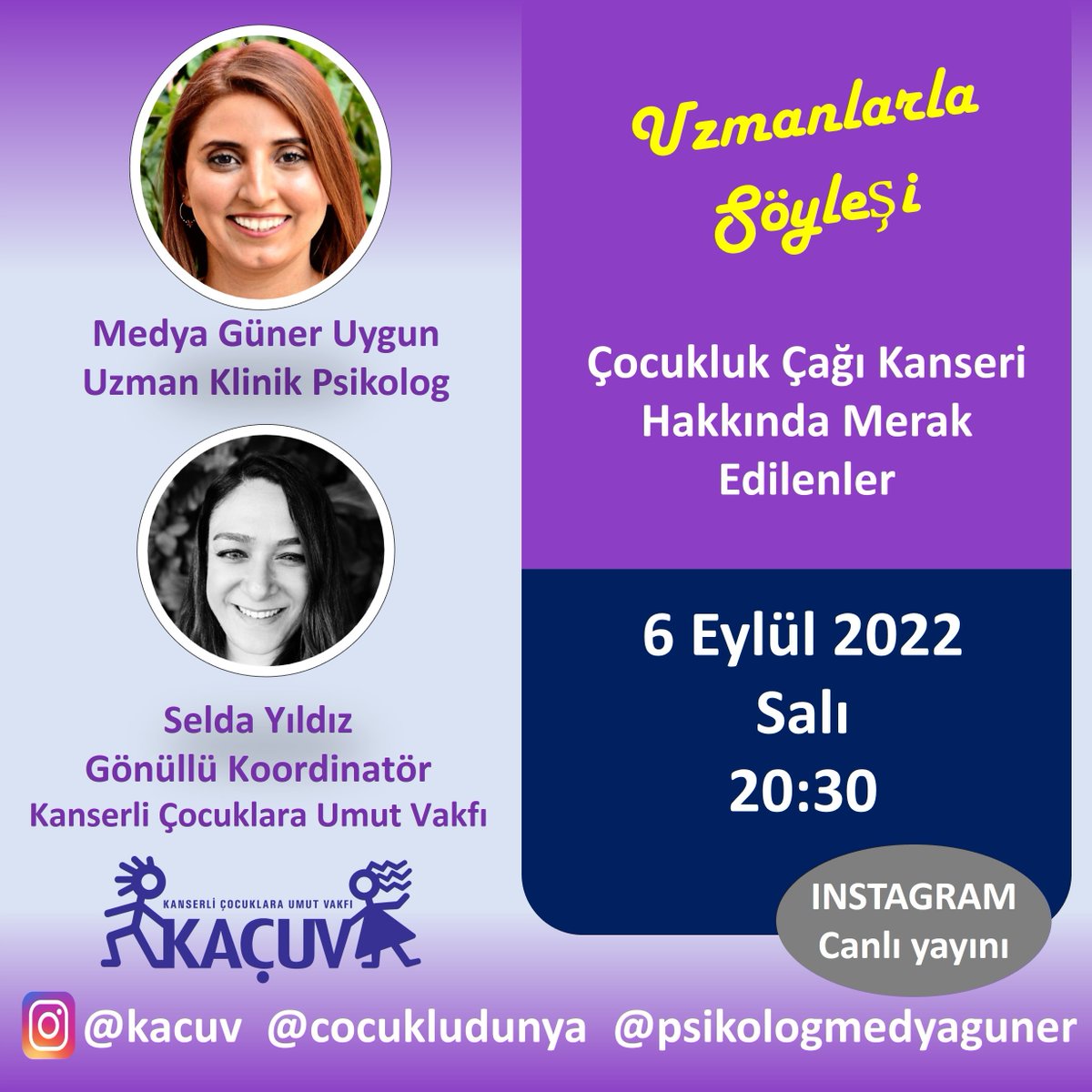 Bu Salı #KAÇUV ile beraber #çocukluk çağı #kanser hakkında merak edilenler hakkında konuşacağız. 
instagram.com/cocukludunya 
#Çocuklukçağıkanserleri #Çocuklukçağıkanserfarkındalığı 
#psikoonkoloji #çocukkanseri #çocukkanserifarkındalık #çocukkanserifarkındalığı  #pediatrik #eğitim