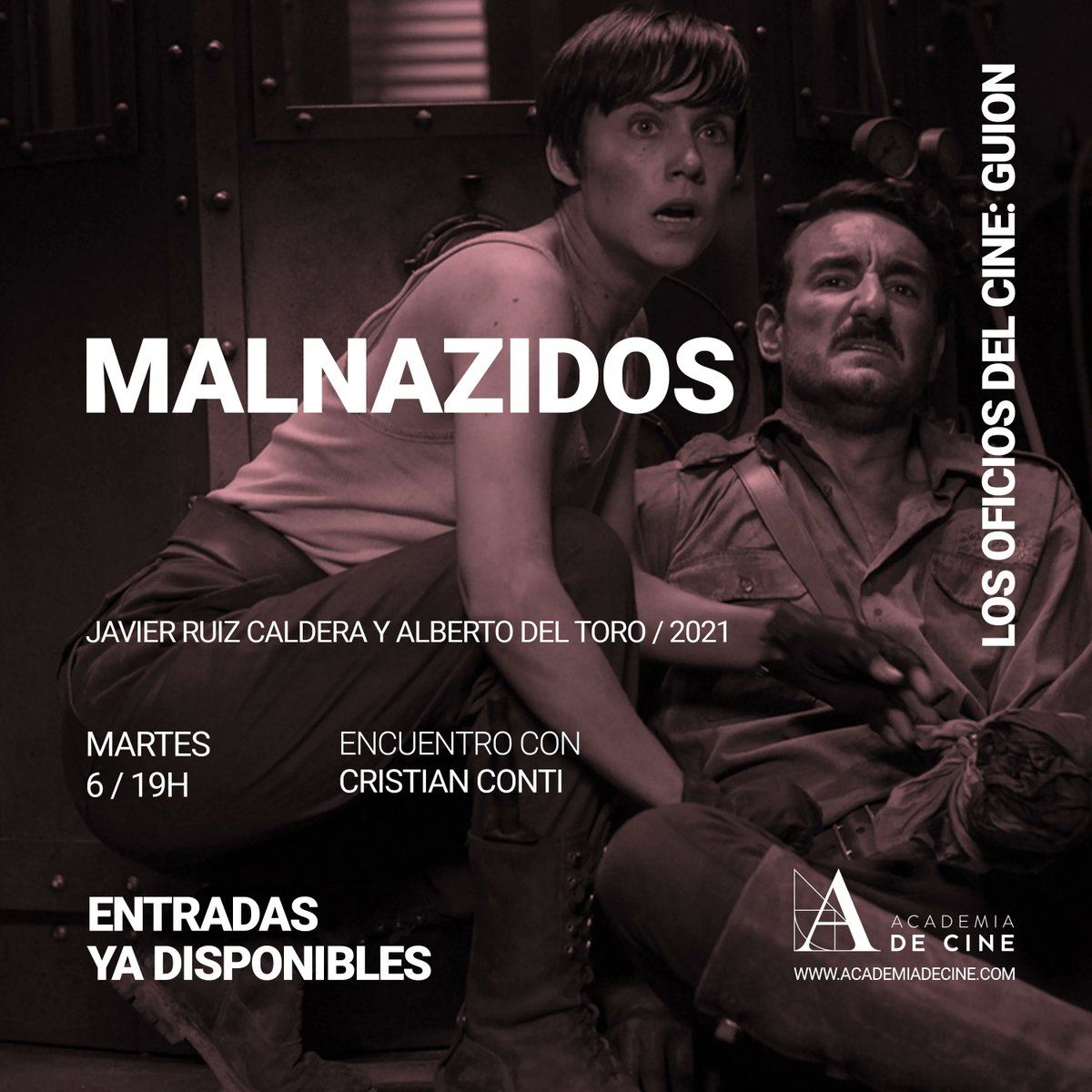 Academiadecine's tweet image. El guion, protagonista del ciclo &apos;Los oficios del cine&apos; de este martes #enlaAcademia, con el pase de Malnazidos y un encuentro con Cristian Conti. Información y entradas: academiadecine.com/actividades/lo…