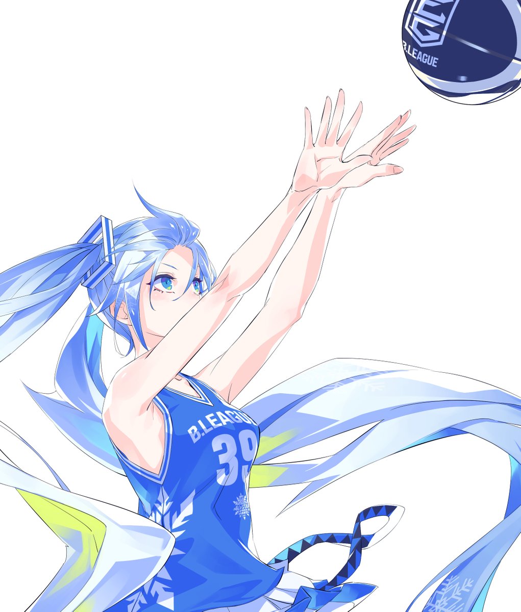 hatsune miku ,yuki miku 1girl long hair blue hair solo twintails basketball blue eyes  illustration images