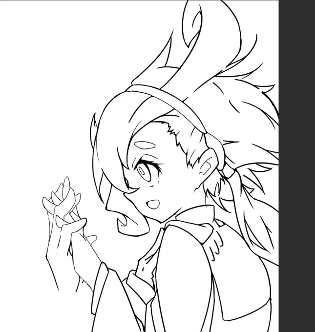 スレッタちゃん描いてんすけど、この子左アングルからの髪型が特徴的過ぎてめっちゃ描きやすい('・ω・`) 