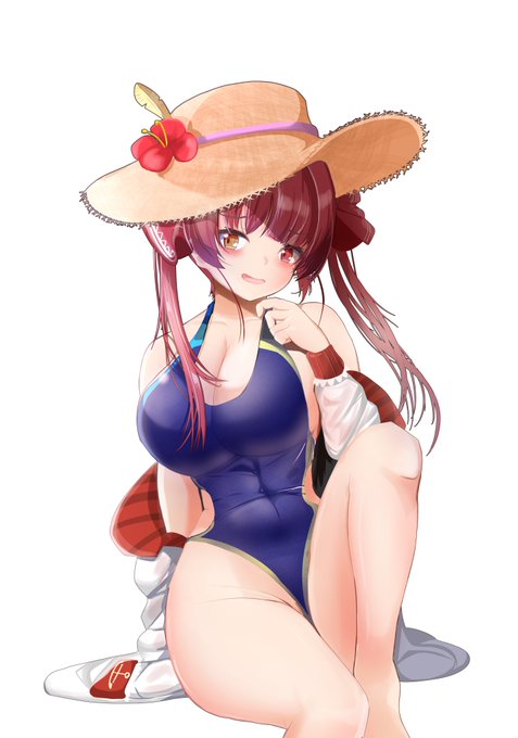 #マリンのお宝競泳水着マリン船長ナンパされて嬉しそう。 