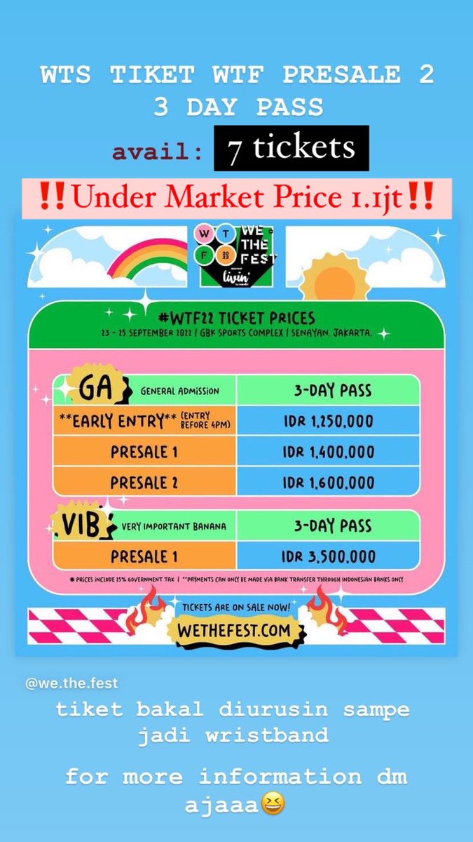 Jaebeomi_'s tweet photo. [numpang mau jualin tiket krn gkjadi nonton...tabrakan sama konser seventeen😀]

wts available tiket WTF (We The Fest) for 7 tickets tinggal bayar aja with under market pricee!!! dm me for more information🫶🏻 #wts #WeTheFest2022 #jkt #Indonesia https://t.co/hR5qNW7KEJ