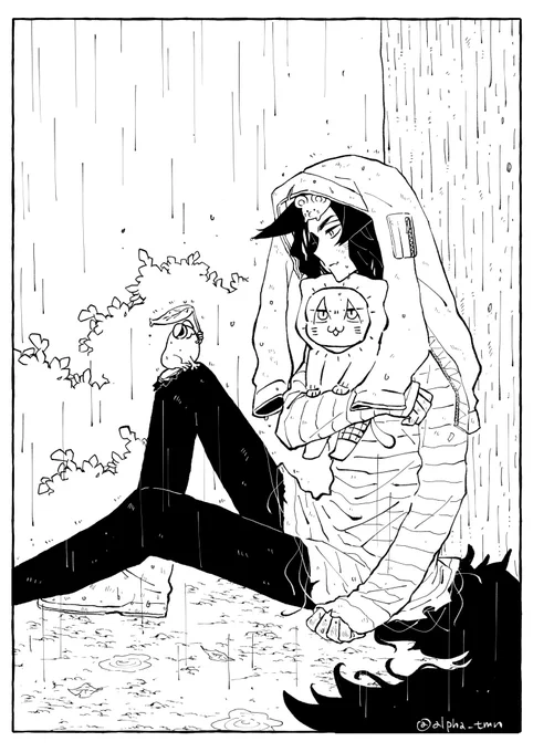 雨宿り🐈‍⬛🐱
没絵ですけど、どっかに載せる予定なかったので置いときます 