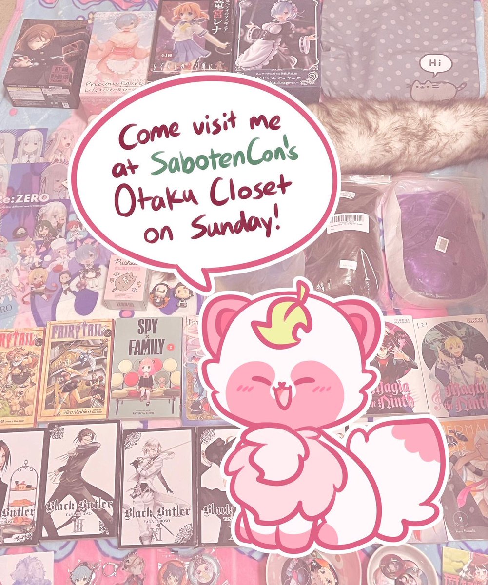 ✨ TODAY ONLY ✨
I'll be at #SabotenCon's Otaku Closet this evening starting at 7pm after the vendor hall closes! Stop by the 2nd floor of the hotel and check out some of my gently used secondhand goods, from manga and anime merch, to figures and cosplay supplies! 💕 