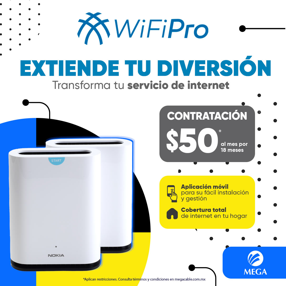 Megacable's tweet photo. Si tu señal de Wifi no llega a cada rincón de tu casa, necesitas #WiFiPro. 😉
Contrátalo ya aquí: https://t.co/WXibLqvN2R https://t.co/OeFPXDkQO4