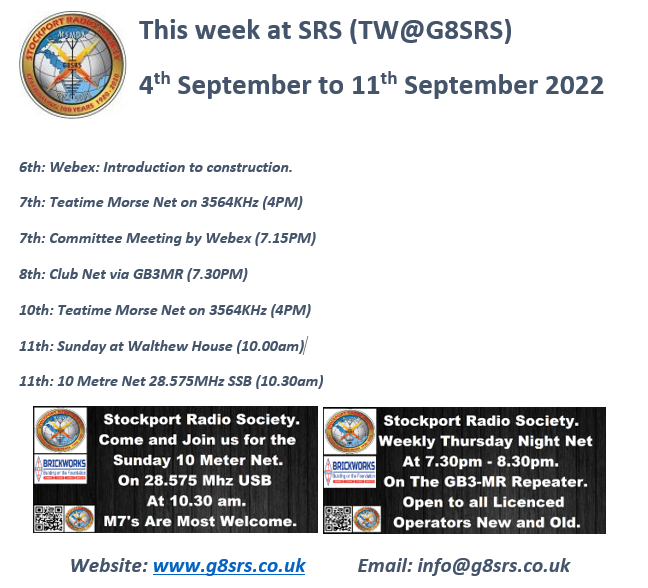 G8SRS's tweet photo. This Week at SRS (TW@SRS) @G8SRS #hamr @theRSGB #hfcw https://t.co/hFI4zFgFHd