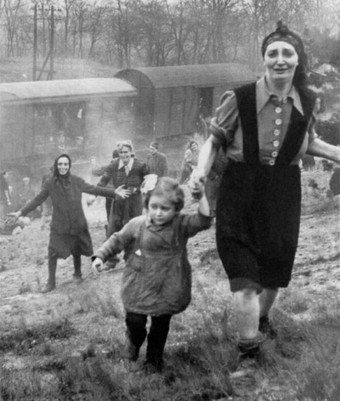HistoryMomentum's tweet photo. 1945. 
A train of Jewish prisoners is intercepted by allied troops. 
They then realized that the train would not be heading to a concentration camp, instead, they had been liberated.
You can see joy and happiness in those eyes.
#WW2 #WWII https://t.co/nrUNb8ocMc