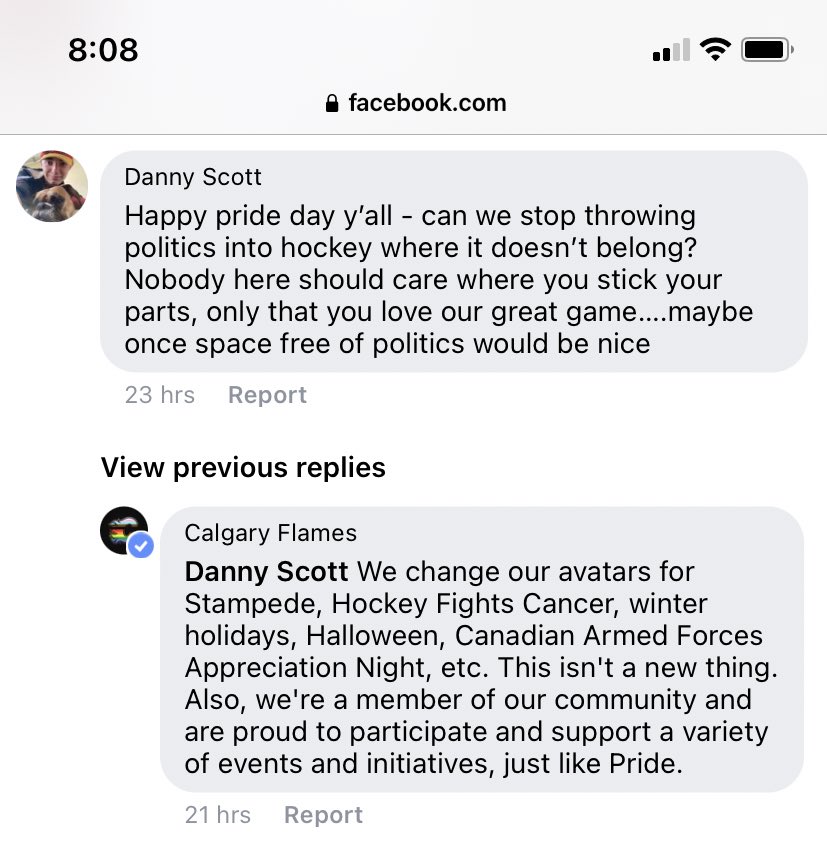 KevinNimmock's tweet image. The Calgary Flames are giving a master class on responding to people criticizing their decision to put up a Pride-themed flaming C.