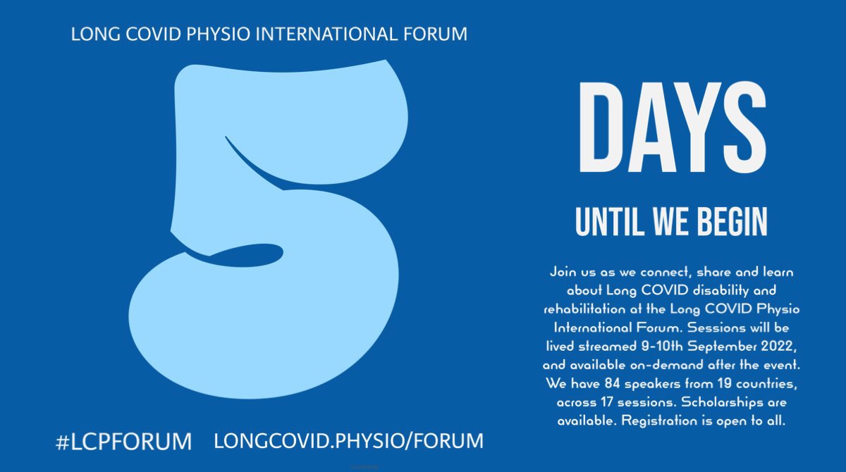 Daria Oller, PT, DPT, ATC 💖💜💙🏳️🌈 (@ontapphysio) on Twitter photo Five more days until our virtual <a href="/LongCOVIDPhysio/">Long COVID Physio</a> International Forum! We have an incredible, accessible, and inclusive program planned.
11 PT & AT CEUs.
Full scholarships for patients.
More info and registration: longcovid.physio/forum Five more days until our virtual <a href="/LongCOVIDPhysio/">Long COVID Physio</a> International Forum! We have an incredible, accessible, and inclusive program planned.
11 PT & AT CEUs.
Full scholarships for patients.
More info and registration: longcovid.physio/forum