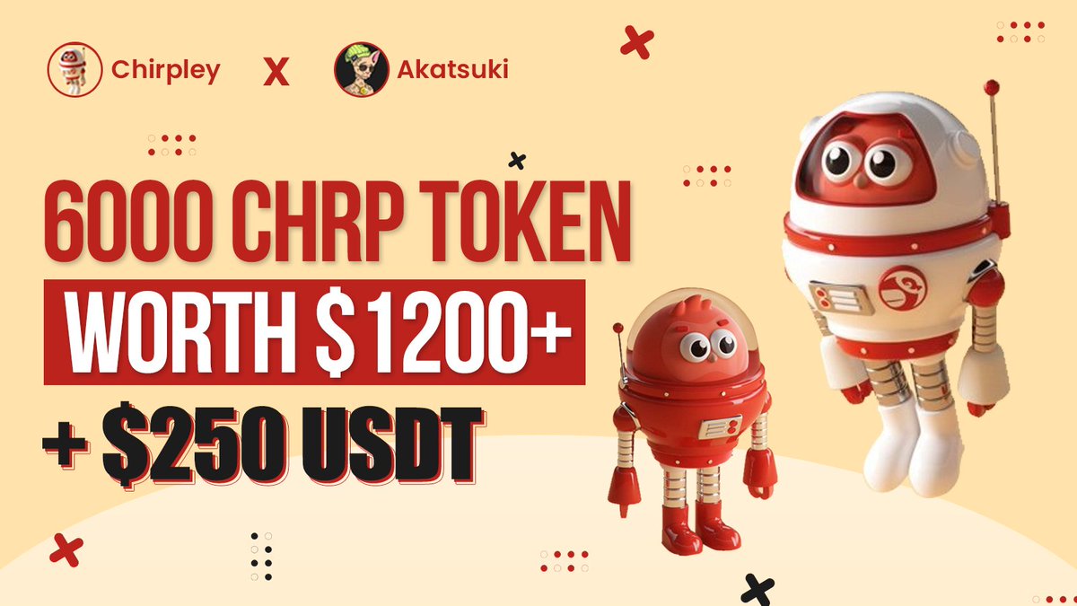 AkatsukiLabs's tweet photo. ⚔️ Partnership With @chirpley

🎟️ Giveaway -
🎁 Total Pool 6,000 Tokens + 250$ USDT ( Total Worth 2000$+ ) 

To Enter - 
1⃣ Follow @Akatsuki_0899 &amp; @chirpley
2⃣ ❤️,RT &amp; Tag 3 friends
3️⃣ Finish Gleam Task 👉 https://t.co/cpMP8gb1eR

⏰ 08 Sep
#Airdrop #NFTGiveaway #NFTs https://t.co/Ffkvzfe8mt