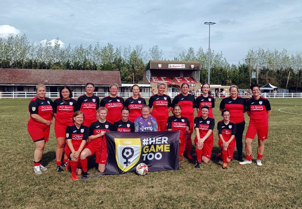 HerGameToo's tweet photo. Our partner club, Ely City Women's,  had their first ever match today just five months after forming. Awesome! 

Check out those sleeve patches too! 🥰 @ElyCityFC #HerGameToo https://t.co/H8nZayuLNQ