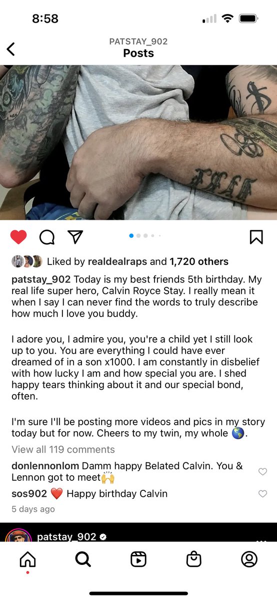 rone's tweet photo. This is Pat’s post just a few days ago about his son. He experienced life and his emotions on a deeper level. His character matched his friendship which matched his talent level. All out of this world. The physical pain from his passing is unlike anything I’ve felt. Love you bro. https://t.co/XsEcysIOK7