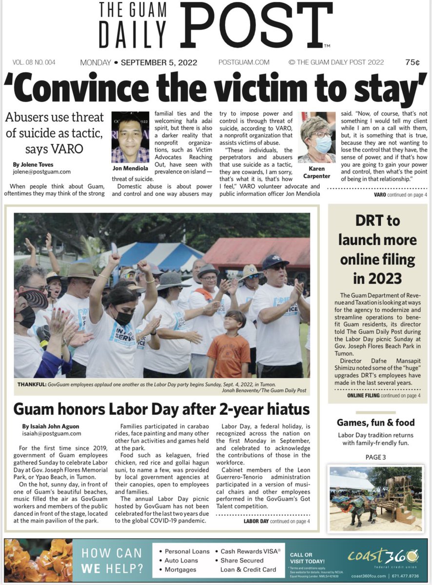 PostGuam's tweet photo. Hafa Adai and good morning!

Here’s todays front page of The Guam Daily Post!

For these stories and so much more, visit https://t.co/Cas96Yi2Cr 

#StayPOSTed #postguam https://t.co/5b77w5j222