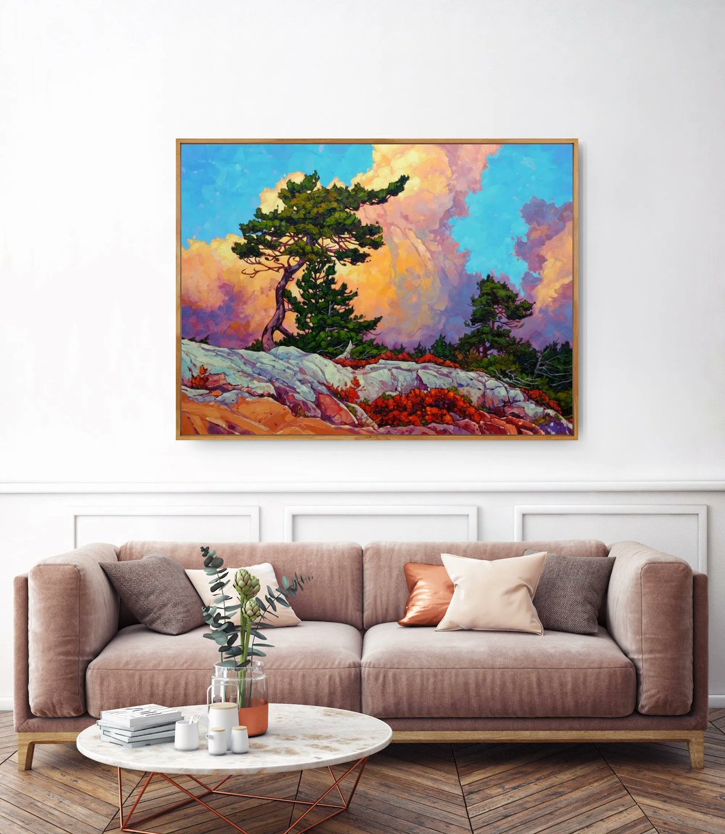 My most recent work 'NORTH WIND' 36" X 48" oil on canvas.
Based on various plein air sketches and canoe adventures on the lakes of Northern Ontario.  The precambrian Canadian shield along with wind swept pines is a iconic image of the Eastern Canada.