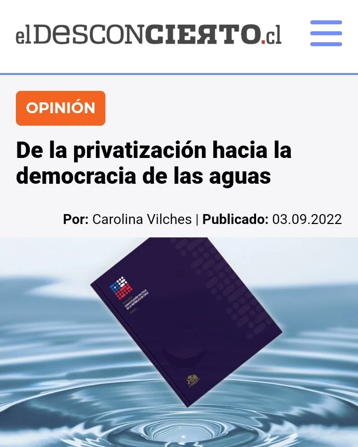 modatima_cl's tweet photo. Actualmente los grandes propietarios de aguas son quienes deciden como usar este bien natural común. Si votas #Apruebo4deSeptiembre, esto cambiará y nunca más tendremos comunidades secas al lado de grandes plantaciones que sólo favorecer a unos pocos. Columna de @CaroVilchesF https://t.co/zQX5P6eRDT