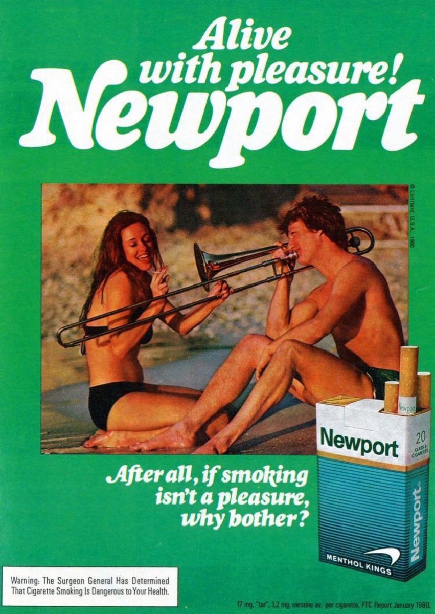 Super70sSports's tweet photo. You fire up a Newport on the beach and it won’t be too goddamn long until the trombone is out and bikini babes are descending upon your radius of flavor. https://t.co/Y1uDbAYS4i