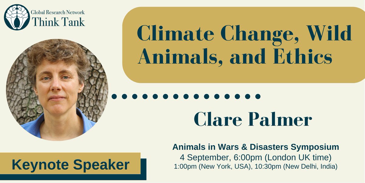Happening soon!
Join the YouTube Live Stream
youtu.be/AmwI5OeduiA

Dr. Clare Palmer
'Climate Change and Ethics'
4 Sept 2022, 18:00 BST

Tendremos interpretación en directo al español

#animals #climatechange #ethics #grn2022awds #biodiversity #cambioclimatico #animales