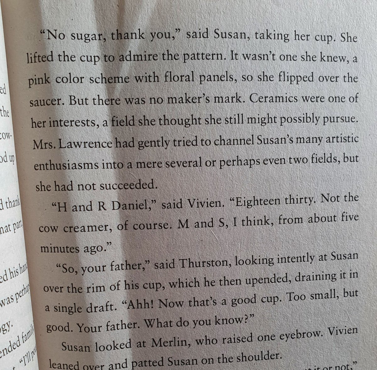 notavocation's tweet photo. Surprise bit of pottery turn-over in my book. Susan is a character after my own heart. She's not from Stoke on Trent, but acts like she could be. @garthnix #potteryturnoverclub #backstamp https://t.co/7snCentWtO