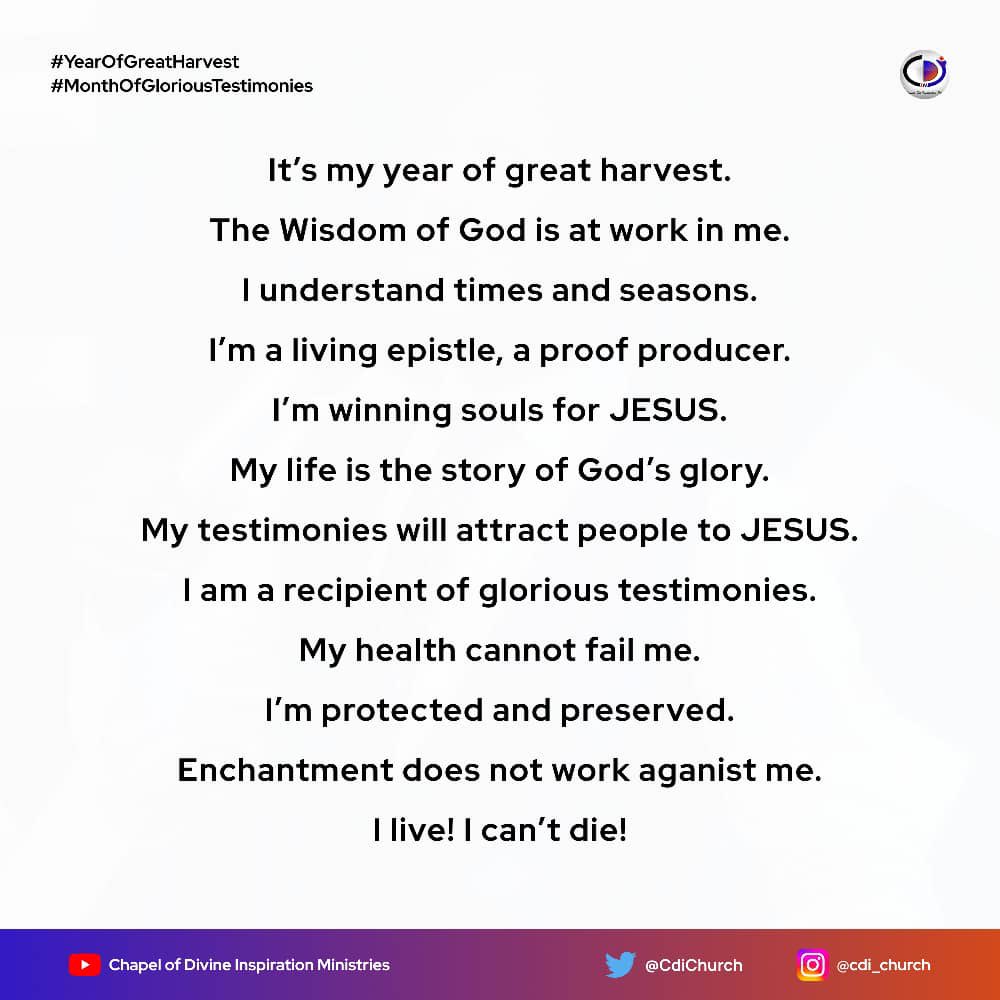 CdiChurch's tweet photo. A New Week to say a fresh declaration upon yourself!
Confession for the Week π
#confessionfortheweek https://t.co/iKWqIY4pIG
