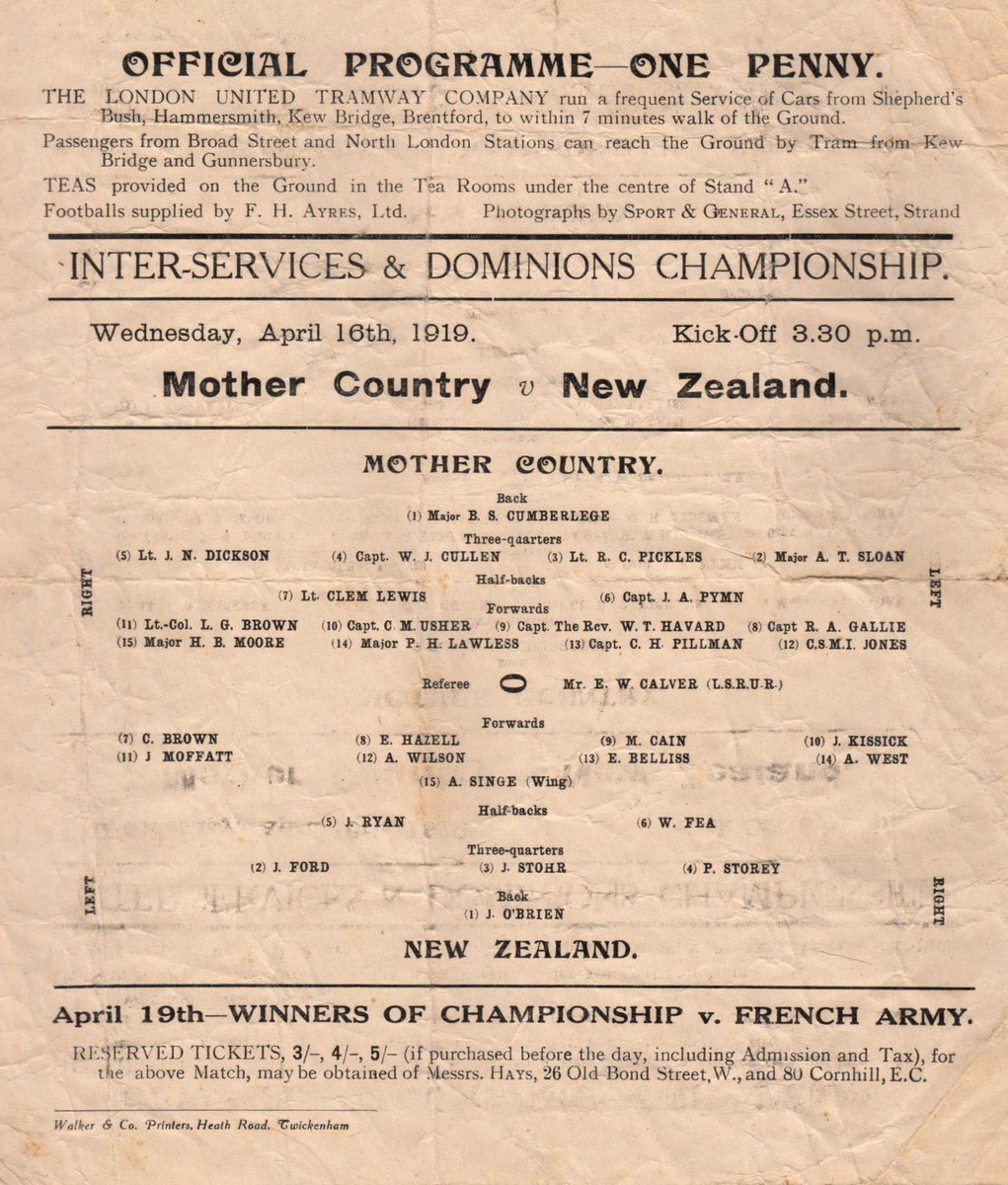 The first Rugby World Cup Kings Cup 1919 no money at stake just respect and gratitude to those who remained on foreign fields Lest we forget