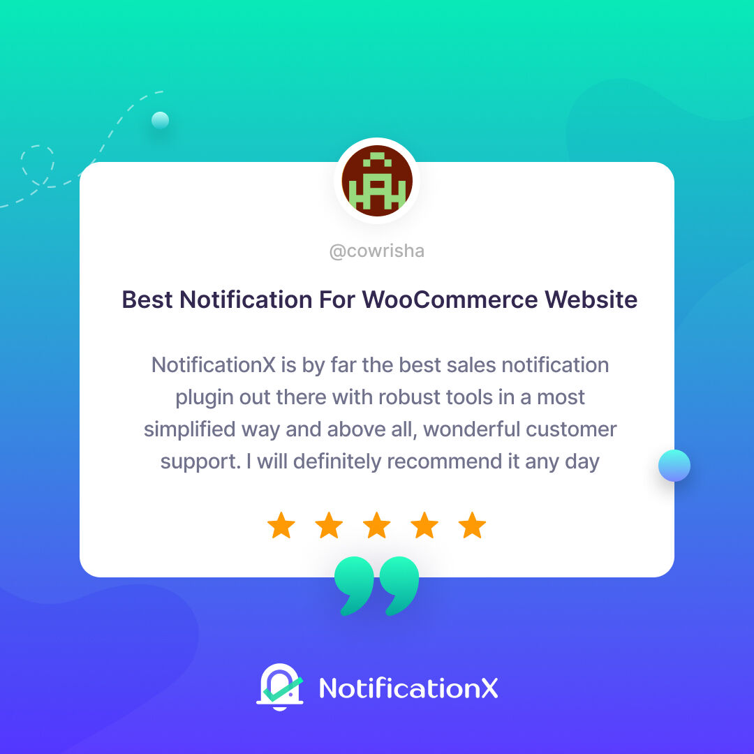 NotificationX_'s tweet photo. 🚀 We always strive to help you take your business to newer heights. And it makes us immensely happy to receive your constant love and support 💙
Here’s one review from a valued customer that just made our day 👇
#NotificationX #socialproof #review https://t.co/tEGU2LJ7ls