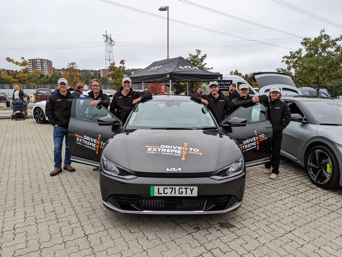 driventoextreme's tweet photo. The epic journey is underway. We’ve left Kia Norway and started the #EuroEVMarathon as we drive 3,500 miles in five day and visit 15 countries. We’ll finish in Lisbon at Kia Portugal’s head office on @World_EV_Day. #KiaEV6 #MovementThatInspires #Kia
#DrivenToExtremes https://t.co/Vz8buxvUBR