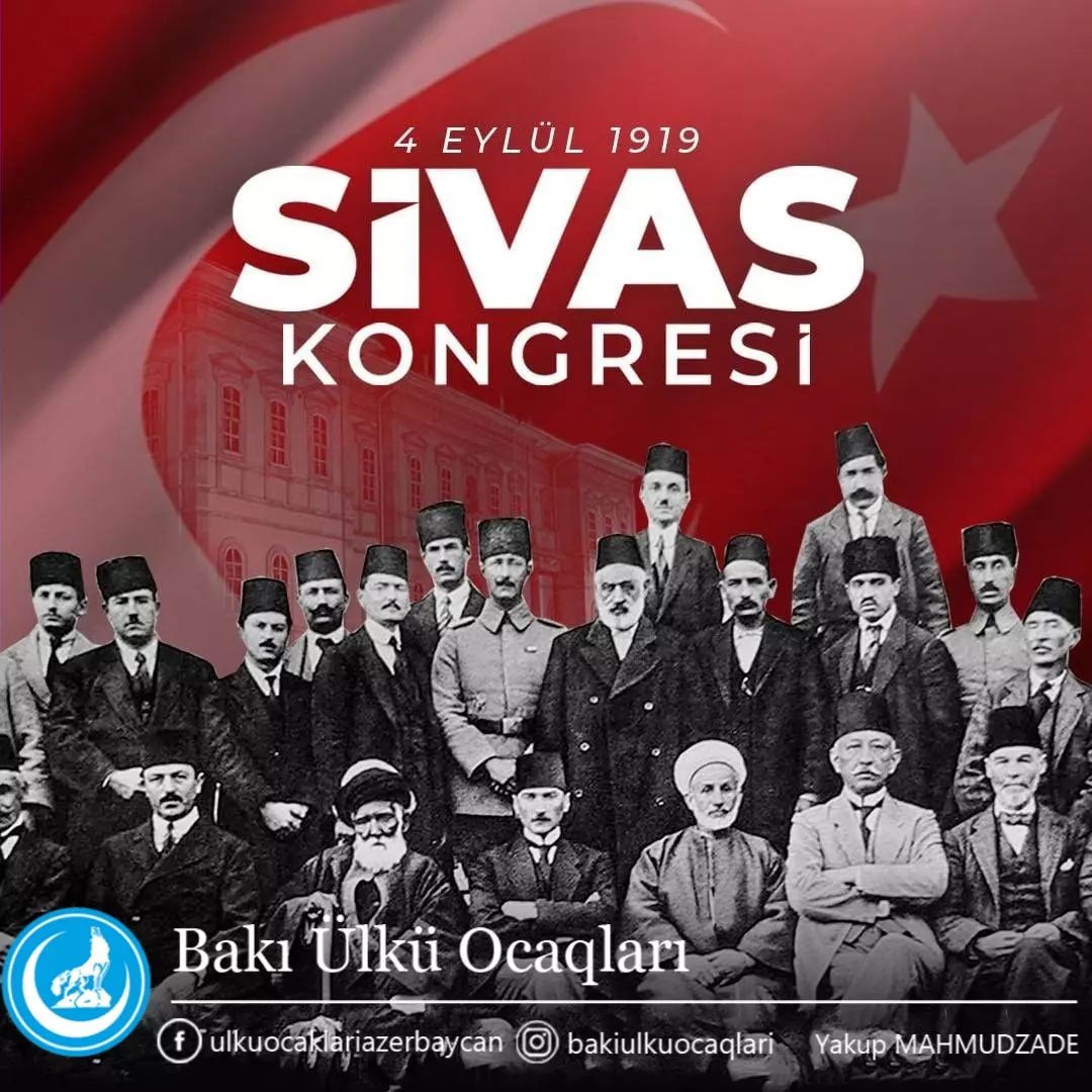 Türkiyə Cümhuriyyəti'nin təməllərinin atıldığı SİVAS KONQRESİ'nin 103'cü il dönümünü qutlayır, Qazi Mustafa Kemal Atatürk və silah yoldaşları başda olmaq üzrə, bütün şəhidlərimizi, qazilərimizi sayqı və rəhmətlə anırıq. 🇦🇿🇹🇷

#TürkDünyası#AzərbaycanÜlkücüləri