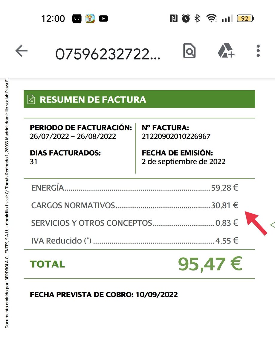 Mckascill1's tweet photo. Recibo la factura de luz del mes y observo que aparece un nuevo concepto: marco normativo. 30€ más de lo que vengo pagando mensualmente con anterioridad. ¿Alguien sabe que cojones es? https://t.co/wMkwIkygVf