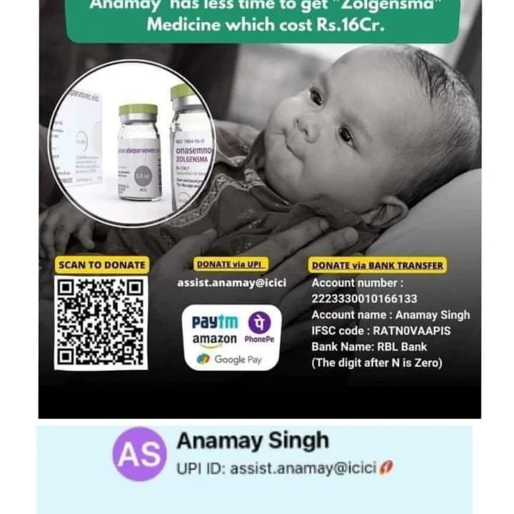 proncibup's tweet photo. #Help_anmay_save_anmay 
7 माह के छोटी सी जान को बचाना है,सब लोग आगे आए डोनेट करे,16cr
 @CiplaFoundation @SrBachchan @BeingSalmanKhan @HCL_Foundation @ril_foundation @RNTata2000 @tatatrusts @narendramodi @myogiadityanath @PiyushGoyal @HospitalsApollo @HospitalHinduja @LupinCSR https://t.co/i4Gku0z1mO