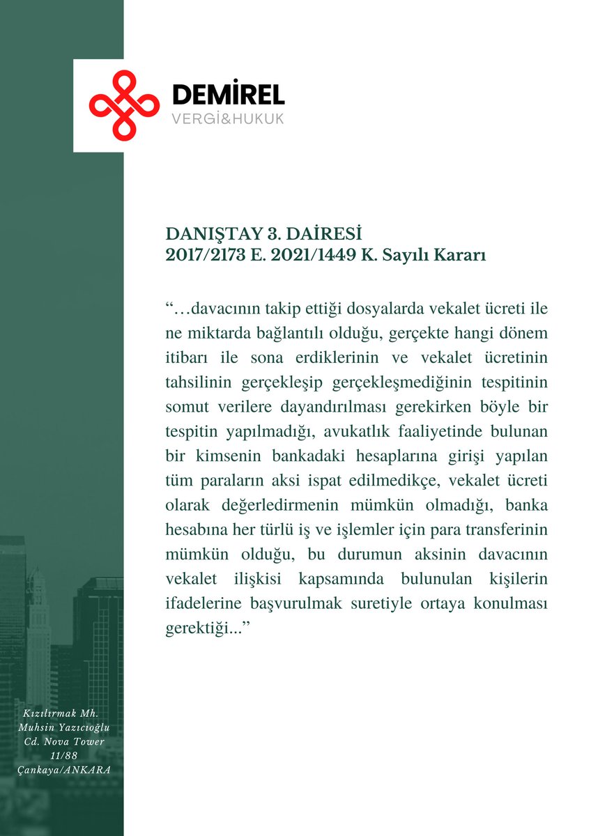 Avukat meslektaşlarımızın hesabına gelen paralar, aksi ispat edilmedikçe vekalet ücreti olarak değerlendirilemez. 

#vergicezası #vergi #vergihukuku