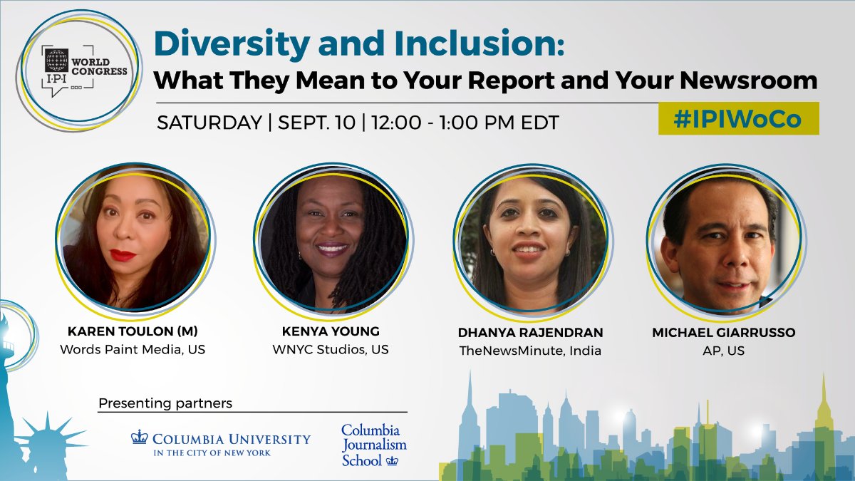 karentoulon's tweet photo. I'm looking forward to my #IPIWoCo conversation with @wnyckyoung, @dhanyarajendran &amp; @MichaelG1 as we explore building inclusion into newsroom workflows and leadership. 
Join us in New York or online 👉 https://t.co/T5NdRyvcnn https://t.co/dAek0rVo72