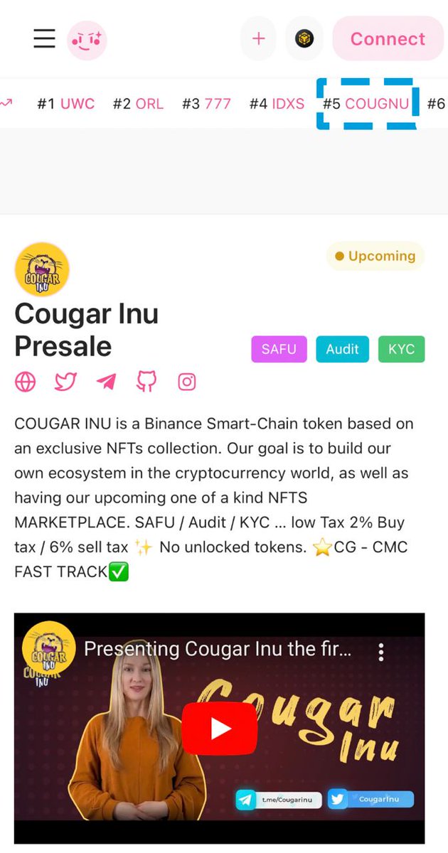 CougarInu's tweet photo. ✅ COUGAR INU TRENDING IN PINKSALE!

After we were top #1 in Coinscope we are now Trending in Pinksale 

🌸 Pinksale Link : https://t.co/vaaF70K7w1 https://t.co/QvzEyXyFcG