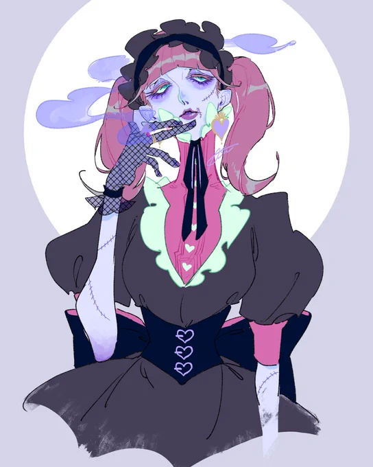 ゴスロリ喫煙ゾンビちゃん #あすart_創作 